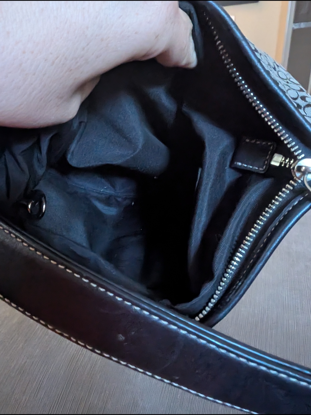Coach Signature Monogram Shoulder Bag in Gray and Black - Picture 4 of 4